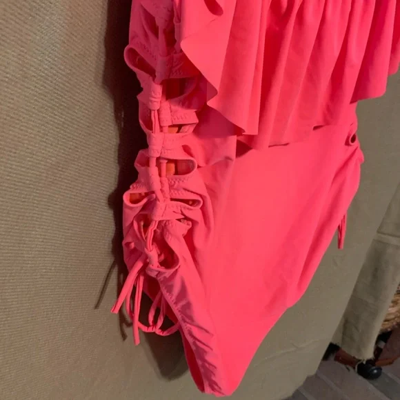 Sz 1X Coral Tropics Apollo coral pink one piece swimsuit - Picture 5 of 11